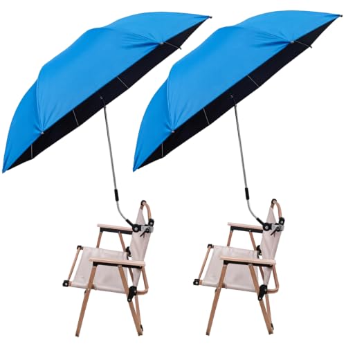 Image of 2 Pack Chair Umbrella for Sun Lounger with Clamp, UPF 50+ UV Black Coating Sun Umbrella for Garden Chair, 170D Water-Resistant Fabric Folding Sun Shade for Beach Chair Camping Chair Fishing Chair