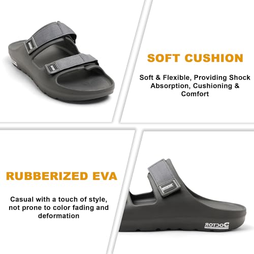Image of DOCTOR HEALTH SUPER SOFT Men's Orthopedic Double Strap Slippers - Ultra Soft EVA Footbed with Adjustable Straps & Arch Support | Anti-Skid Sliders for Heel Pain Relief, Everyday Comfort