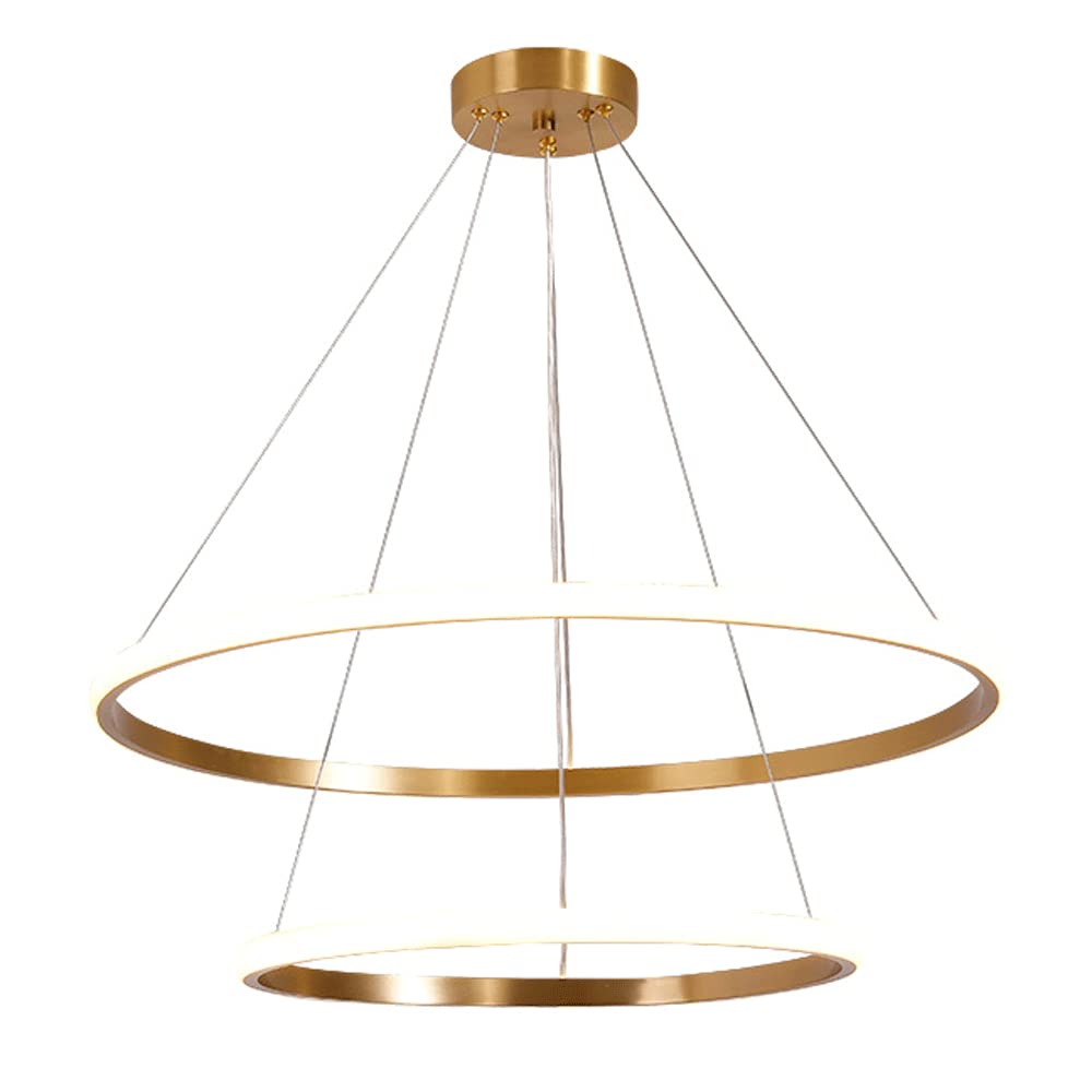 HPTHLY 2-Lights Ring Brass Hanging Light Copper Pendant Lamp With Acrylic Shade Suspension Lighting 45W Led Lighting Fixture, Minimalist Chandeliers Compati