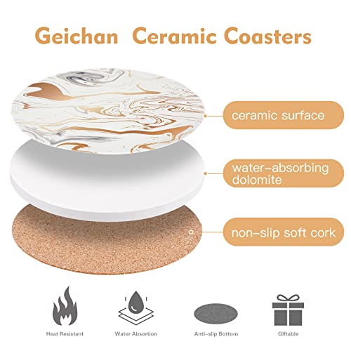 Gold Marble Coasters with Non-Slip Cork Base and Holder - Absorbent Drink Set for Cups Tables, Home Decor - Image 3