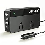 ALLWEI 200W Car Power Inverter, 12V DC to 110V AC Car Inverte with 4 USB Fast Charging Port(2xUSB A, 2xUSB C)- Car Charger Cigarette Lighter Adapter for Phone, Laptop and Small Devices on Road Trip