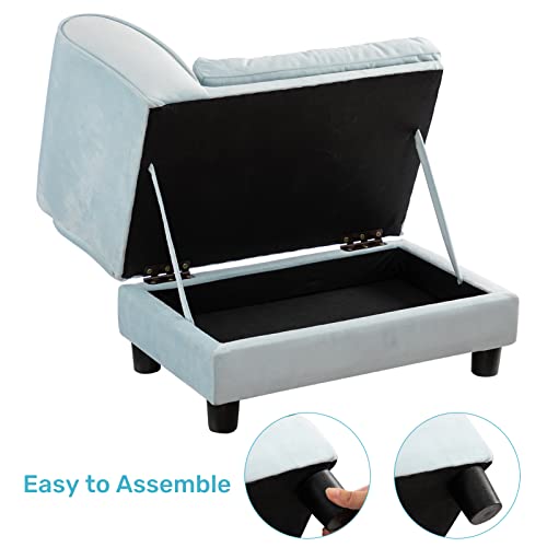 Papitlulu Pet Sofa Bed With Storage, Pet Sofa For Cats And Small Dogs, Pet Snuggle Cat Sofa Bed, Velvet Mini Dog Couch Sofa Bed, Light Blue #TOP6