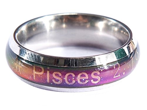 ACCHEN Mood Ring Constellation Changing Color Emotion Feeling Finger Ring with Box (Pisces)