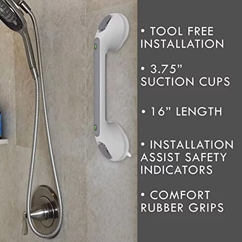 16 Inch Long Suction Grab Bar For Bathroom Indicator Light, Suction Shower Balance Assist Bar Support Rail Helping Handle For Tub Elderly Seniors Handicap Strong Suction Bathtub Grips Non Slip Sticker #TOP1