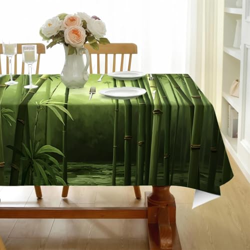 FamHarbor Forêt De Bambous Nappe Rectangulaire Anti Tache et Imperméable, Nappe de Table Plantes Aquarelle, Nappes Polyester Style Zen 300x140cm, Résistante et Lavable -AAl16
