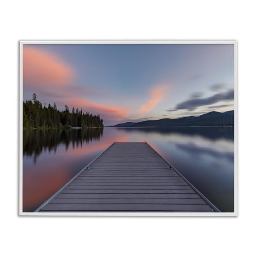 Serene Lake Dock Sunrise Reflection, 24 x 30 Inch Framed Giclée Print