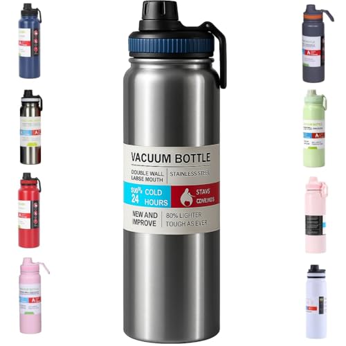 Garrafa de Água Térmica Inox 800ml Esportiva com Alça Parede Dupla Isolada a Vácuo Antivazamento Garrafinha Academia Fitness Corrida Esportes Escritório – Premium (Inox)