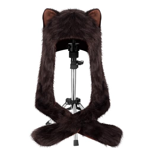 ShellKingdom Plush Novelty Animal Hat,3 in 1 Function Brown Bear Faux Fur Full Animal Hood Hat Winter Warmer Cap