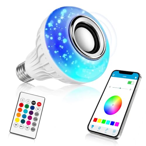 JETENCN E26 RGB Smart LED Bulb with Bluetooth Speaker App & Remote