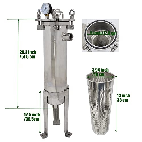 Preasion L025017FBA #4 Bag Filter Housing 304 Stainless Steel Filter Solid-Liquid Separation Tool 120Psi Industrial Sock Filter 1 Inch Fnpt In/Out Bag Water Filter Purification Equipment thumb #1