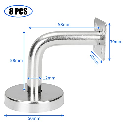 AKOLAFE 8 PCS Stair Handrail Brackets, Heavy Duty Banister Rail Brackets, Wall Mounted Handrail, Stainless Steel Silver Hand Rail Holders for Horseshoe or Square Stair Handrail - Image 2