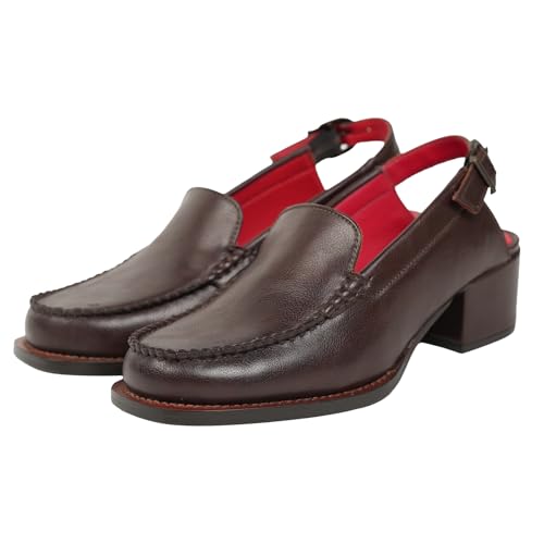 Image of Theater Women Marlene Slingback Loafers | Chunky Block Heel Moccasin Style | Slip-On Heeled Loafers | Stylish, Comfortable Footwear for Office, Work & Casual Looks