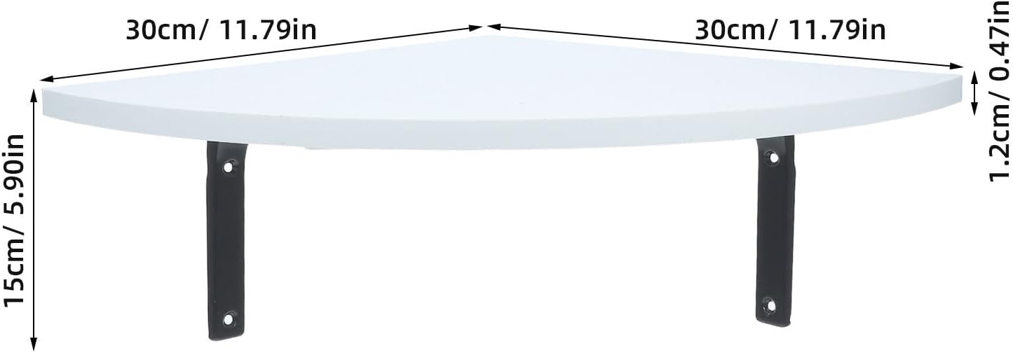 Rustic Fan Shaped Corner Floating Shelf 11.81x11.81x0.47in Wood and Metal Wall Mounted Shelf with Smooth Surface and Sturdy Construction for Bedroom or Bathroom Corner Storage