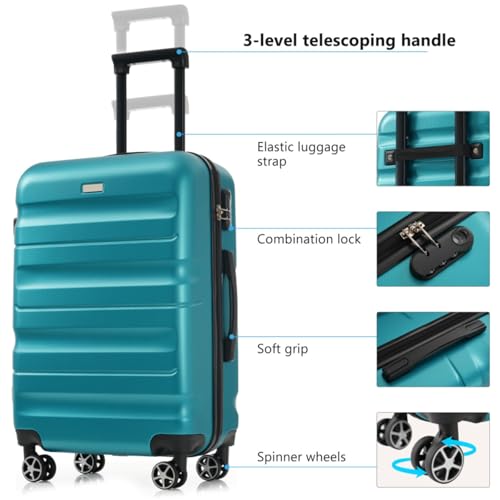 Hardshell ABS Luggage Set - Lightweight & Durable Suitcases with Dual Spinner Wheels, Carry-On & Check-In Sizes for Travel & Business (Blue)4