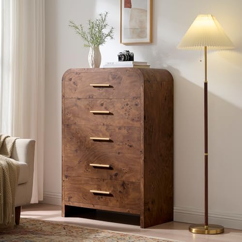Image of Curved Drawer Dresser for Bedroom with 5 Drawers, 31'' Wide Chest of Drawer