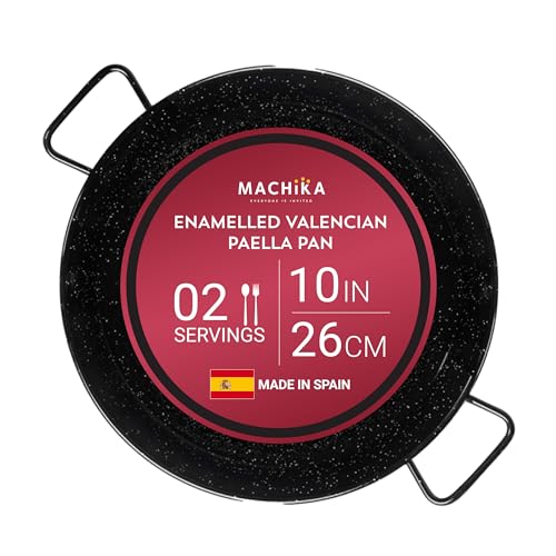 Machika Enamel Paella Pan | Paella Pan | Skillet for Paella and Rice Recipes | Perfect for Indoor & Outdoors | Easy Cleaning | Rust Proof Coating | 2 Servings | 10 inches |