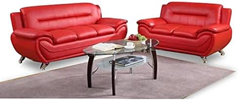 Fabrique Visionary 3+2 Leatherette 5 Seater Sectional Sofa Set | Comfortable Furniture for Home Office & Living Room | 4 Year Warranty | Easy to Move with Stainless Steel Legs | Red & Black