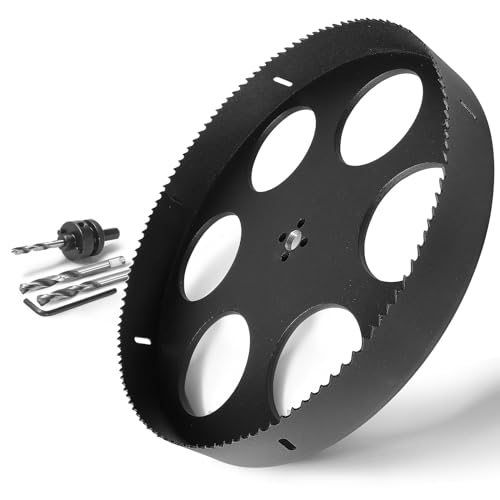 Image of 12 inch Hole Saw with 1 /2 inch Triangle Shank Quick Change Arbor, JTemgle Bi-Metal Hole Saw Heavy Duty Hole Cutting Tool for Cornhole Boards, Recessed Lights, Wood, Plastic, Drywall & Soft Metal