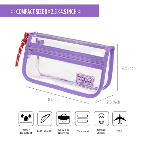 Image of Rough Enough Clear Pencil Case for School, 60+ Pencils Capacity, Purple