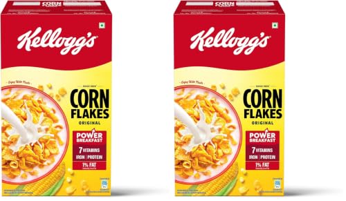 Image of Kellogg's Corn Flakes Original 475g | Power of 5: Energy, Protein, Iron, Calcium, Vitamins B1, B2, B3 & C | Corn Flakes, Breakfast Cereal | Naturally Cholestrol Free (Pack of 2)