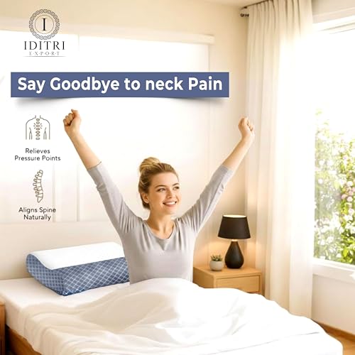 Image of Ergonomic Cervical Pillow Set of 2, Memory Foam Neck Support for Sleeping, Orthopedic Contour for Side and Back Sleepers, Slow Rebound, Washable Cover, Blue, 48 x 30 cm