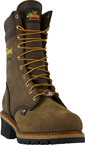 Thorogood Logger Series 9” Waterproof Steel Toe Work Boots for Men - Premium Leather with Storm Welt Construction and Slip-Resistant Vibram Outsole; EH Rated, Studhorse Brown - 10.5 XW US3