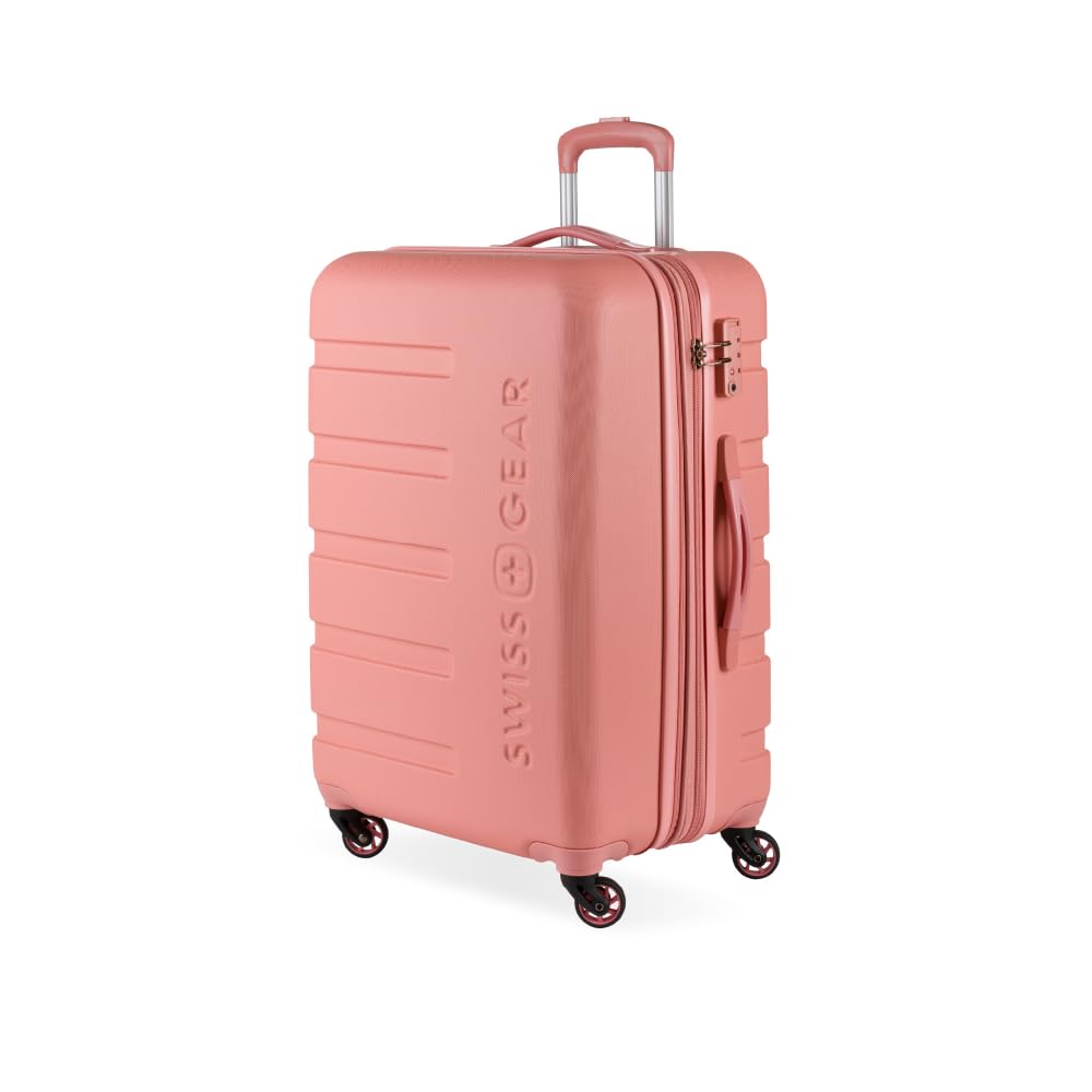 SwissGear 7366 Hardside Expandable Luggage with Spinner Wheels, Coral Almond, Checked-Medium 23-Inch