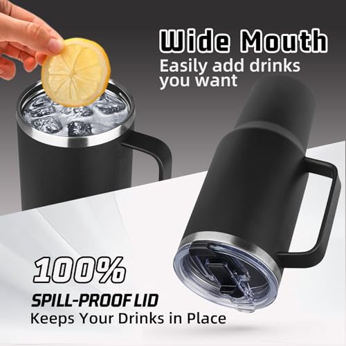 Image of 40 oz Tumbler with Handle and Flip Straw, 100% Leakproof Insulated Tumbler with Lid and Straw, Stainless Steel Travel Coffee Mug, Insulated Coffee Thermal Cup for Cold and Hot (Black)