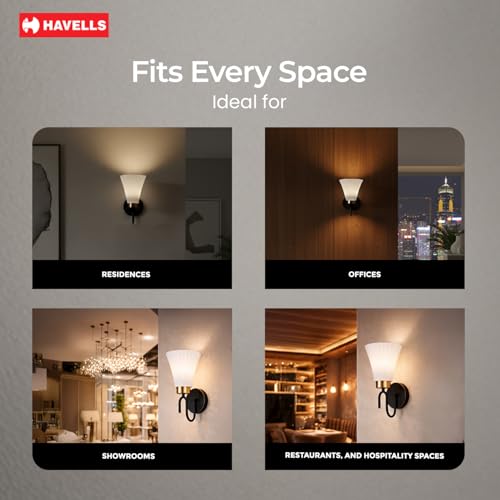 Image of Havells Aura Indoor Wall Light | Durable Frame and Ambient Glow Diffuser | B22 Holder Compatible | Elegant Lighting for Bedrooms, Living Rooms & Hallways