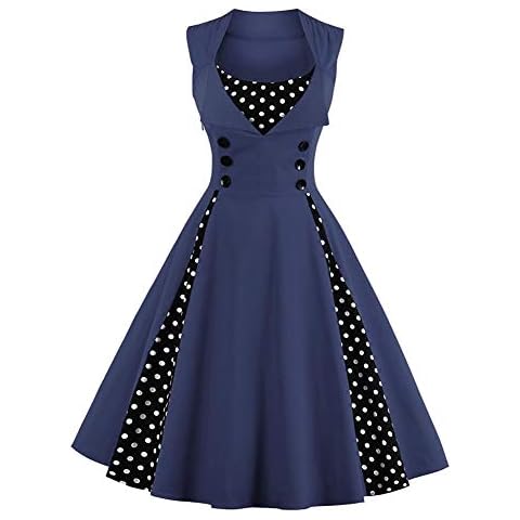OBEEII Robe Crayon Femme Moulante Vintage Rockabilly Pin up Années 50 Mancheron Droite Navy M Cover