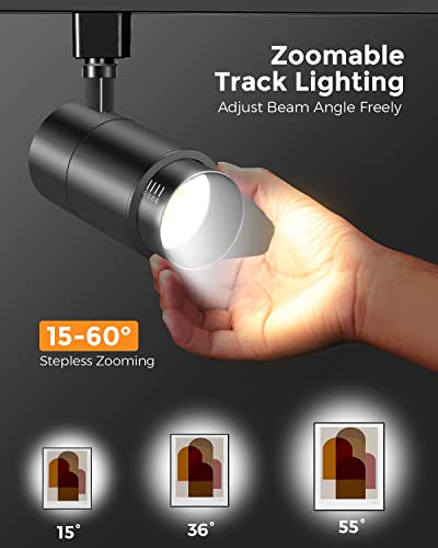 Image of VANoopee 3-Color Zoomable 20W LED Track Lighting Heads H Type Track Light Heads Dimmable Bright Ceiling Spotlight Fixtures for Kitchen, 3000K 4000K 5000K Adjustable, CRI90+ 15-60 2000lm Black 3 Pack