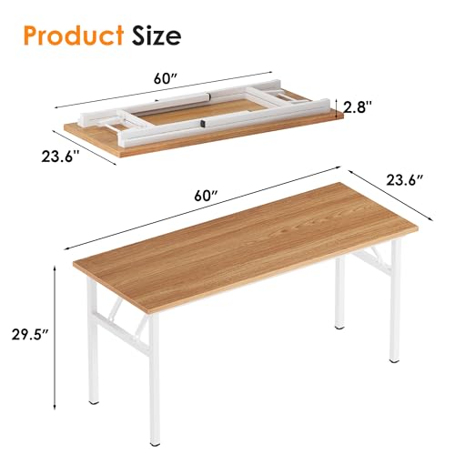 Image of Need Folding Computer Desk, Large 60 inches Folding Table for Home Office, No Install Needed Foldable Writing Table Desk, Teak and White