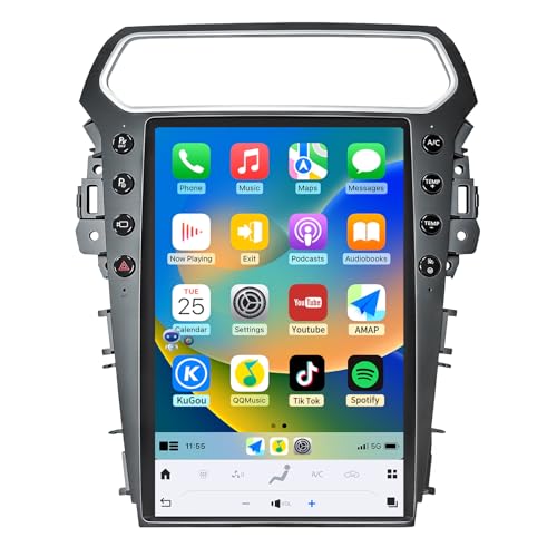 Car Radio for Ford Explorer 2011-2019 Radio Upgrade with 14.4 inch Tesla Style Screen Head Unit with Wireless Carplay Android auto Keep OEM Camera 4G GPS Navigation SWC 8+128G (Fit SYNC3)