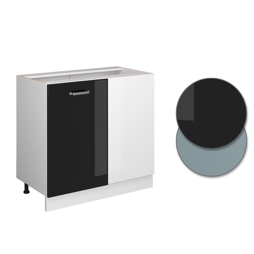 Vicco Mobile ad angolo cucina R-Line, Nero lucido, 86 cm