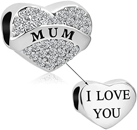 LSxAB Sparkling Clear Heart Love Charm for Mum Dad Daughter Wife Nana Sister Compatible with Pandora Charms Bracelets