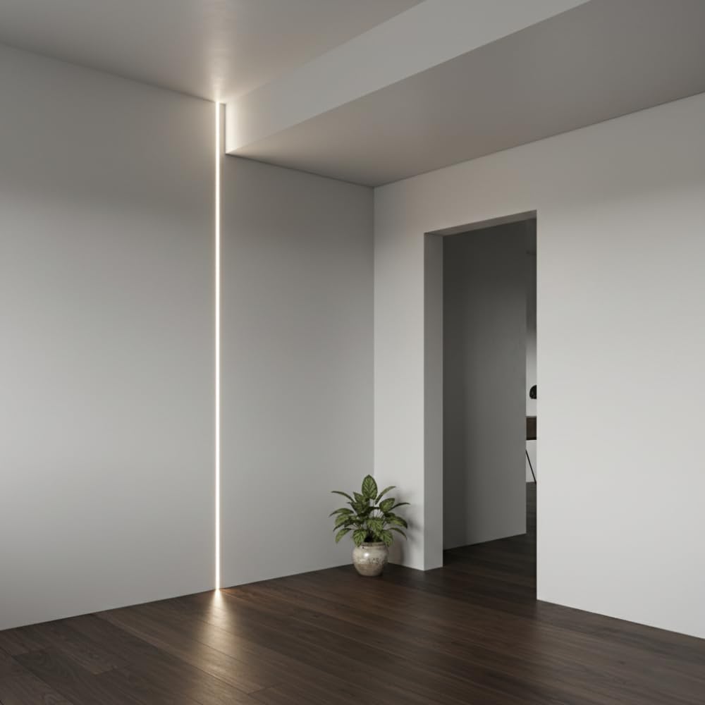 FORTUNATO Profilo Filomuro LED in Cartongesso e Fibra con Alluminio, 8x200 cm, Spessore 13 mm, per Pareti e Soffitti, con Schermo Policarbonato