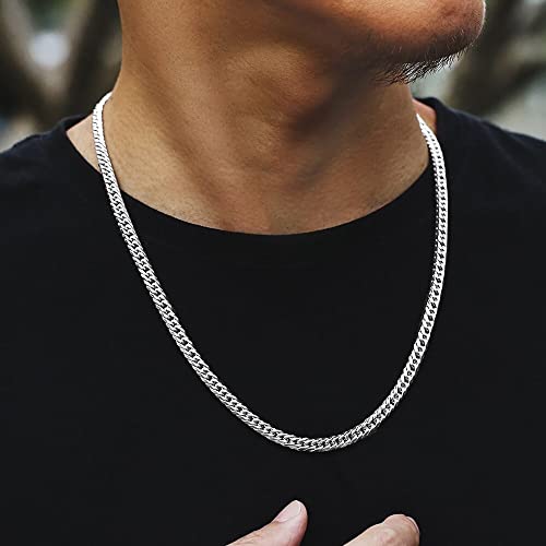 Sterling Silver Clasp Cuban Link Chain For Men, 20 Inch Sterling Silver Clasp Mens Chain Necklace Curb Chains For Men 5Mm Mens Silver Chain Necklace Mens Jewelry Cuban Link Chains For Mens Gifts #TOP4