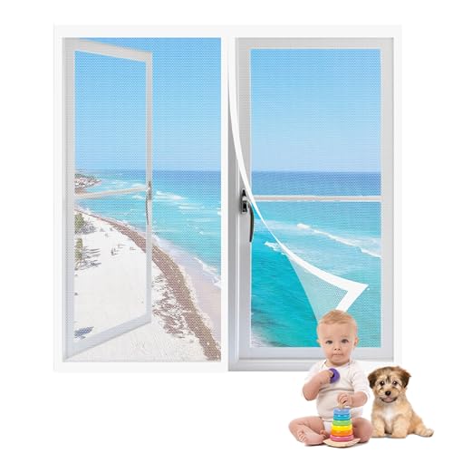 Zanzariera per Finestra Roulotte 147 x 150 cm Tende Zanzariere con Calamita per Finestre Resistente Traspirante Anti Zanzare Insetti per Ideale per Porte da Balcone, Bianco
