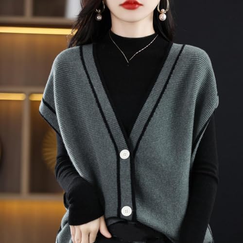 Chaleco de punto para mujer de otoño estilo coreano cárdigan de patchwork gris 3
