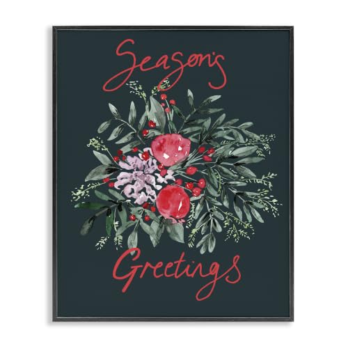 Festive Winter Holly Wreath Sentiment, 11 x 14 Inch Framed Giclée Print