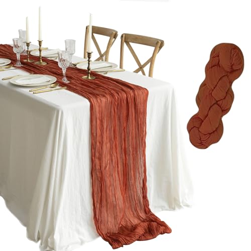 YALLOVE Cheese Cloth Table Runner, 90 x 400 CM Boho Long Runner, Holiday Decoration for Party, Wedding, Bridal Shower (Terracotta)