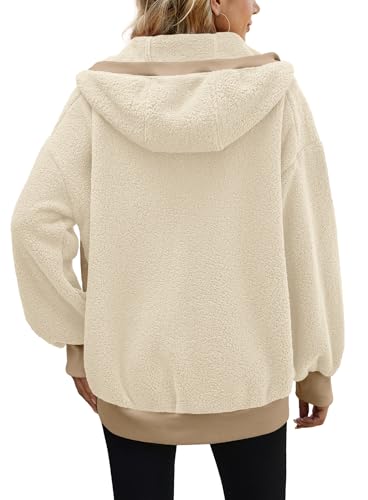 Yanekop Womens Oversized Sherpa Jacket Cozy Color Block Fleece Jacket Fuzzy Zip Up Hoodies Outerwear with Pockets4