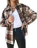 Timuspo Damen Flanell Kariertes Gefüttert Hemdjacke Baumwolle Revers Button Down Hacket Mantel Winter Braun L