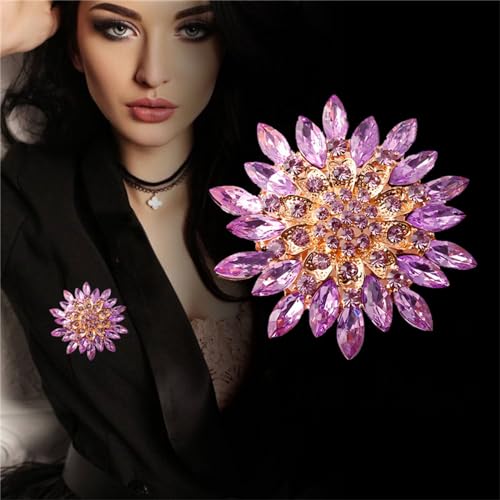 Image of WCRAZYE Sunflower Brooch Pins for Women Sparkly Big Premium Rhinestone Crystal Red Flower Bouquets Lapels Brooch Elegant Clothing Skirt Hat Bag Accessories for Teen Girls