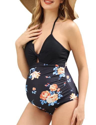 Maacie Umstands-Badeanzug mit Schnürung am Rücken, Neckholder, Bademode, geknotet, 146-schwarz, XX-Large Cover