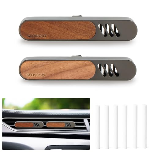 2 Packs Car Air Freshener Diffuser, Essential Oil Diffusers Vent Clip, Perfume Diffuser with 6 Refill Unscent Fiber Sticks, Premium Car Accessories, Metal & Wood design, Custom Scent, Gift For Men