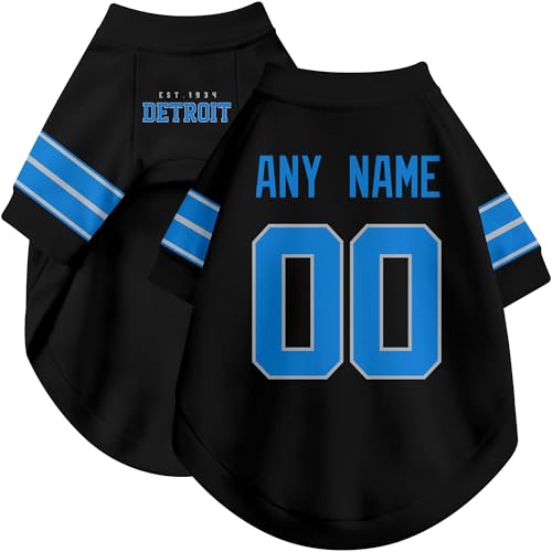 Image of Detroit Dog Clothes Jersey Style Personalized Pet T Shirt with Custom Name Number for Small Medium Large Dogs