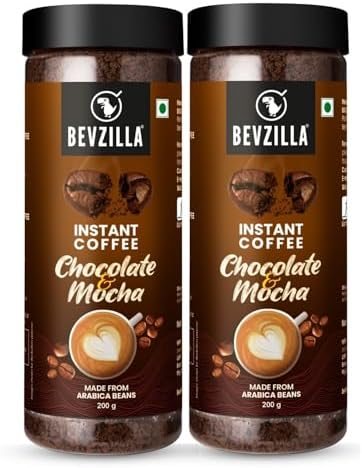 Bevzilla Chocolate & Mocha (Choco-Mocha) Instant Coffee Powder Jar – 400GM (200gx2) | Arabica Beans with Chocolaty Twist | Perfect for Espresso, Latte & Cappuccino | Enjoy Hot & Cold