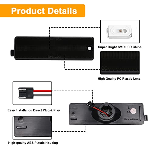 Aexploer Led Rear Side Marker Lights Compatible With Camaro 1993-2002 All Models,Smoked Lens Red Led Rear Bumper Fender Side Marker Lamps Assembly Replacement #TOP2