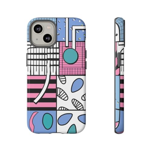 Coque iPhone 14 motif abstrait rose géométrique rigide antichoc